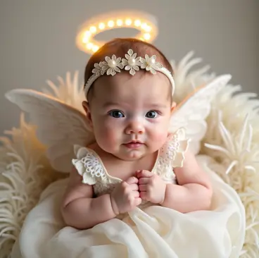  Newborn with angel wings and an halo, AI-generated