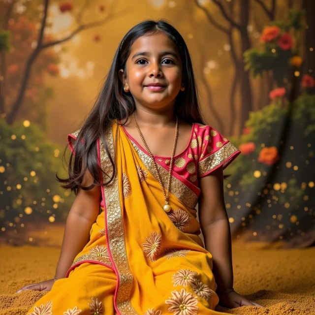 Gitl in silk lehenga, AI generated